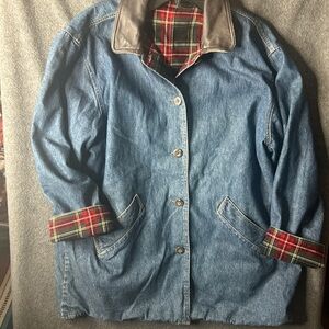 Vintage early 80’s reversible blue denim tartan plaid corduroy barn jacket hot